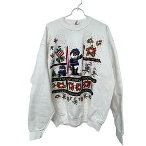 Fruit Of The Loom Panda Holiday Sweatshirt‎ White Womens XL Pullover Christmas